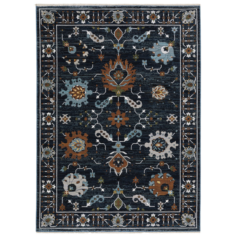 Eldyn Floral Oriental Navy/ Rust Area Rug, Rectangle 7'10" x 11'2"