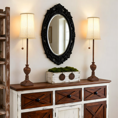 Ensemble de 28 lampes de table 28 po en résine brune de style rustique traditionnel avec chaîne à tirer pour console, buffet, salle à manger et entrée