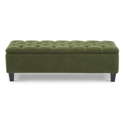 Spacious Storage Ottoman Bench Boucle Green For Living Areas