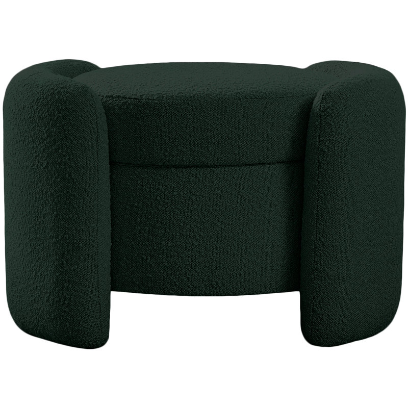 Horizon 29'' Wide Round Storage Ottoman with Storage, Green Boucle Fabric