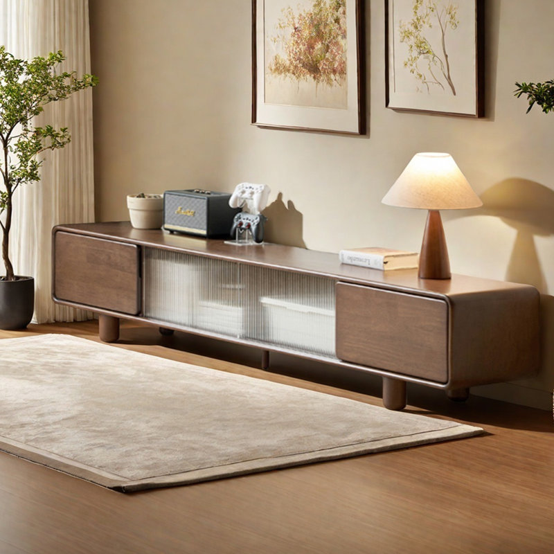 Meuble télé en bois d'hévéa, 86.61"
