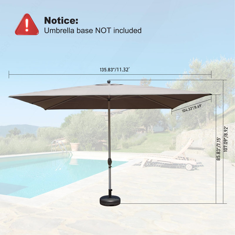 Parasol de patio rectangulaire avec fonction de levage à manivelle et d'inclinaison, gris (base non incluse)