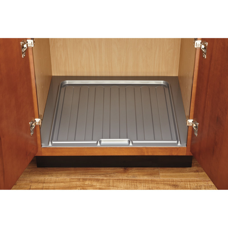 Silver Polymer Trim-to-Fit Drip Tray for 33" - 36" Vanity Sink Base Cabinets, 0.75" H x 34.5" W x 20.25" D, Silver
