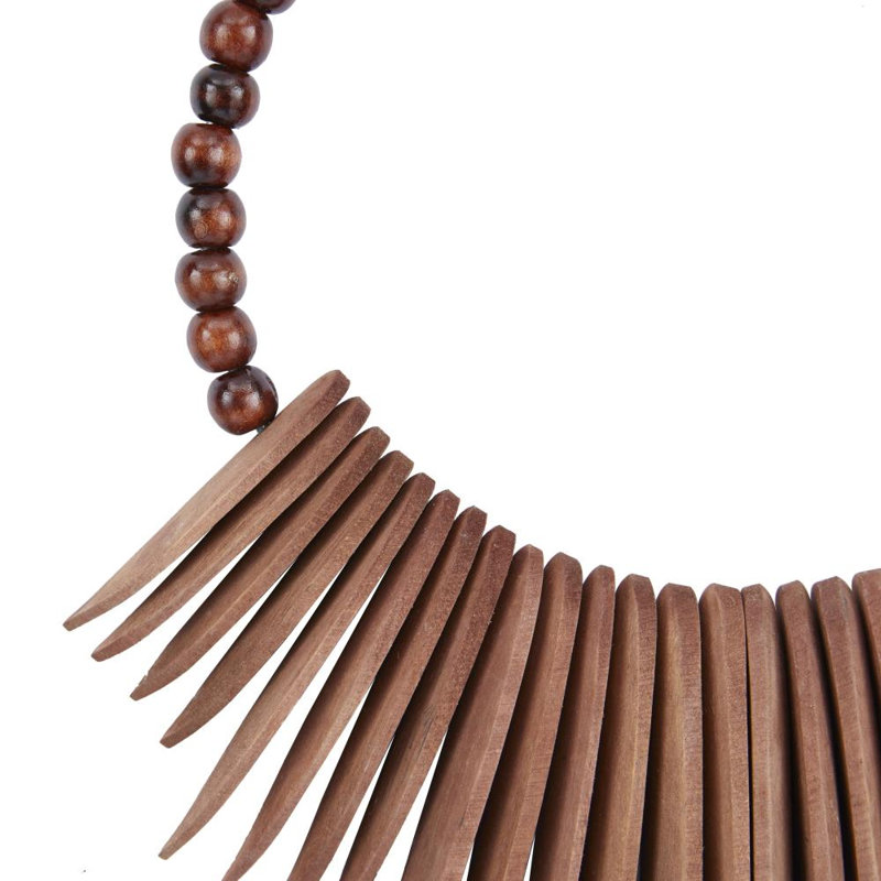 13 po x 3 po x 18 po, décoration murale de style tribal en bois brun avec collier perlé