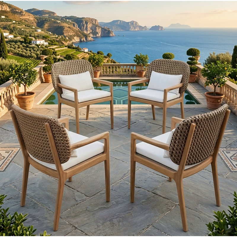 Akyee Wood Premium All-Weather Wicker Outdoor Dining Armchair