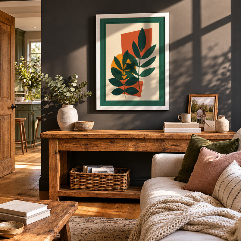 Stems in Gold Botanical - Framed Print, A2 - 59.4 x 42.0 cm, White