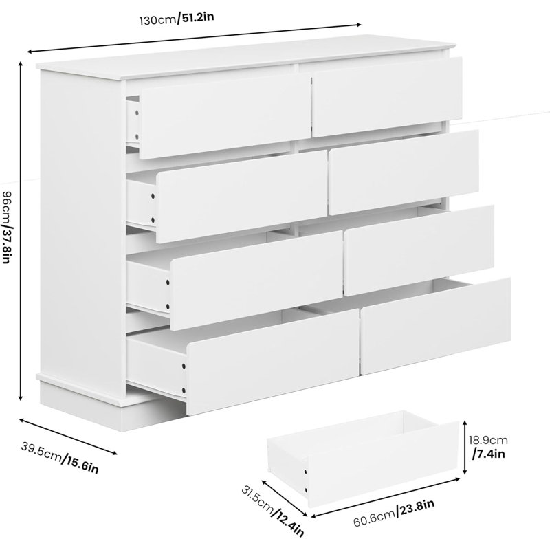 130 cm W Chest of 8 Drawers, Oak