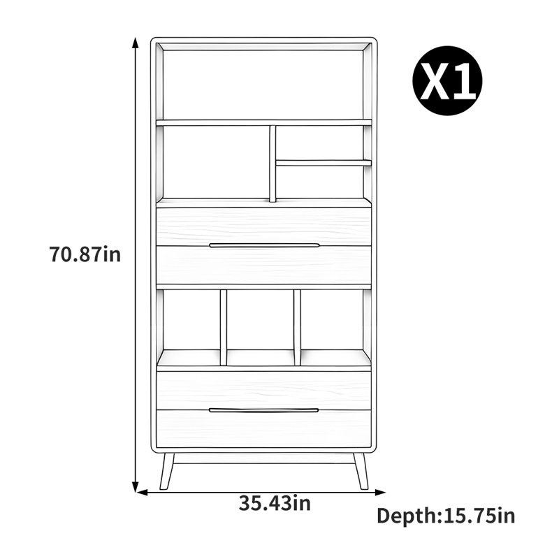 American style solid wood utility bookcase