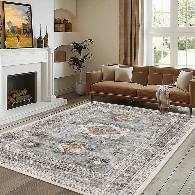 Modern Area Rug, Light Gray Abstract Textured Indoor Carpet, Washable Durable Rug for Living Room, Dining Room, Hallway, Entryway, Farmhouse Decor