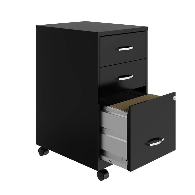 14.25'' Wide 3 -Drawer Mobile Steel File Cabinet, Black