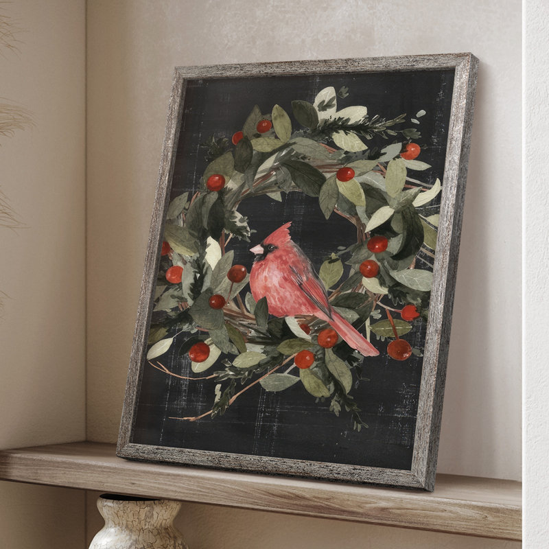 «Christmas Cardinal I», reproduction encadrée - bois massif, H 11 po x l 9 po