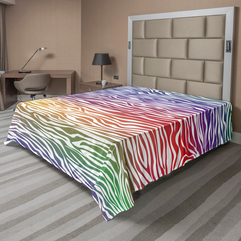 Ambesonne Nature Top Flat Sheet Glisten Fish Sunlight King Blue Purple White, Drap plat de taille double