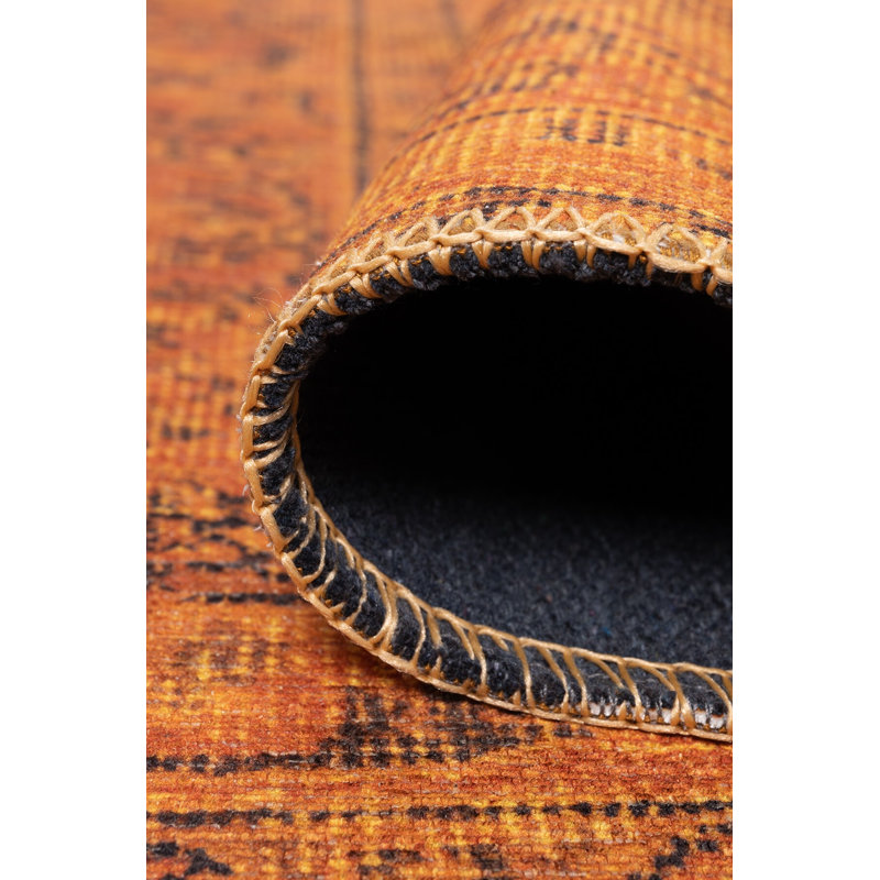 Luxurious Ocher Area Rug, 7.5 x 10.8 Feet | 100% Polyester, 1850 g/m² Pile Weight, 0.16 in Pile Height | Eco-Friendly Recycled Poly Cotton Underside | Soft, Durable, Machine Carpet for Living Room & Bedroom Décor