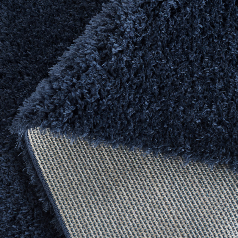 Tapis bleu marine en polyester tissé à la machine Brelee, Carré 6 pi 7 po