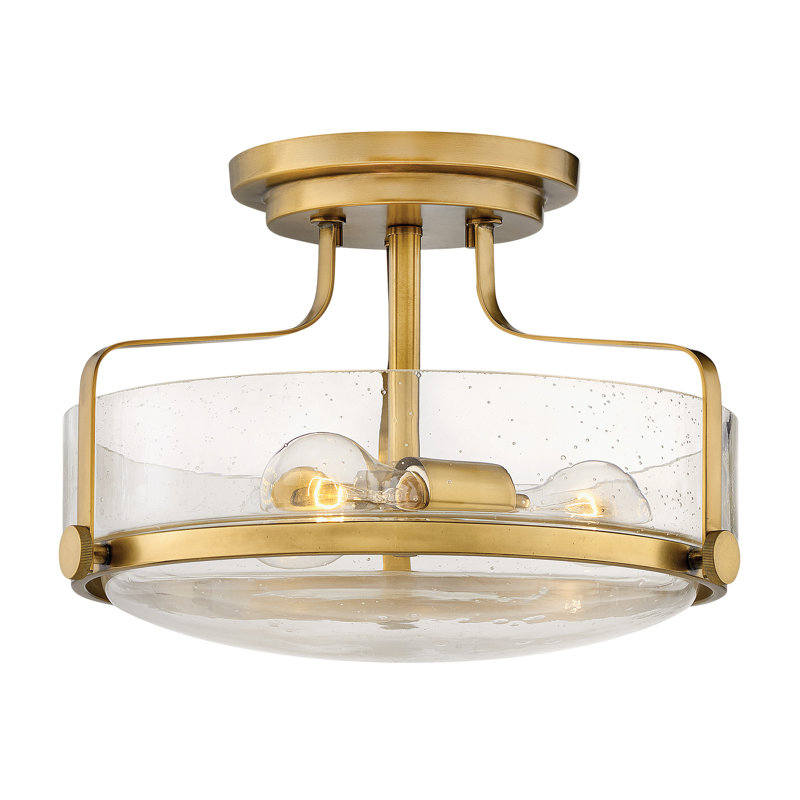 Harper 3-Light Semi-Flush Mount Retro Ceiling Light, Small, Heritage Brass