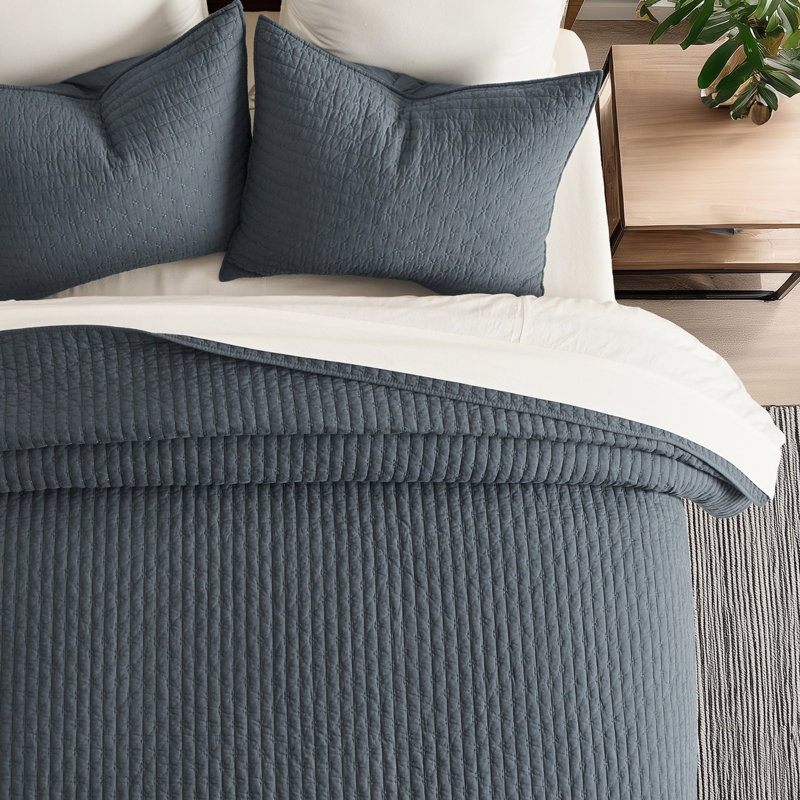 Cross Stitch Cotton Quilt set, King, Midnight Blue