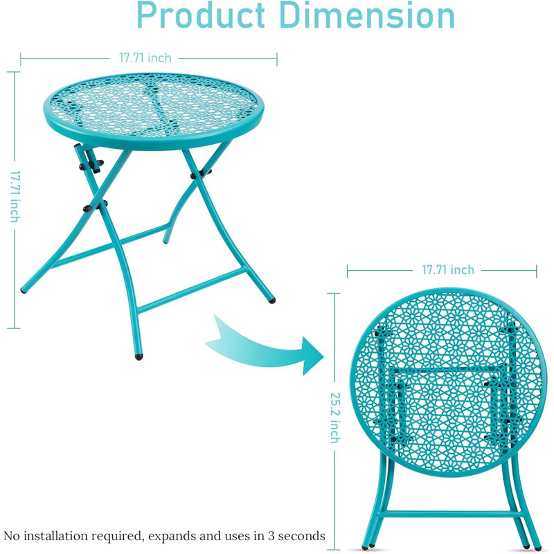 Table d'appoint pliante d'extérieur, table de patio sans assemblage avec découpes