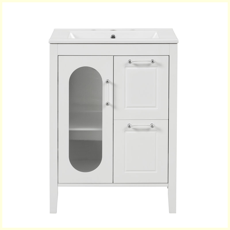 Meuble-lavabo moderne avec lavabo et tiroirs Modern, Blanc / Blanc