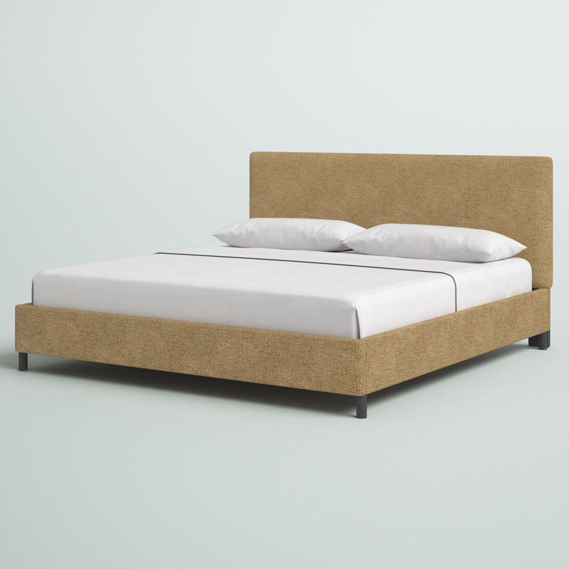 Pyburn Upholstered Platform Bed, Full, Distressed Saddle Brown Performance Faux Leather