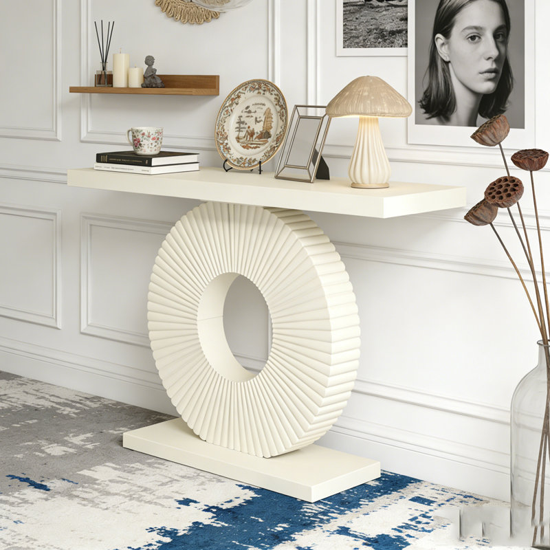 Modern Wood Sofa Table with Geometric Base, White