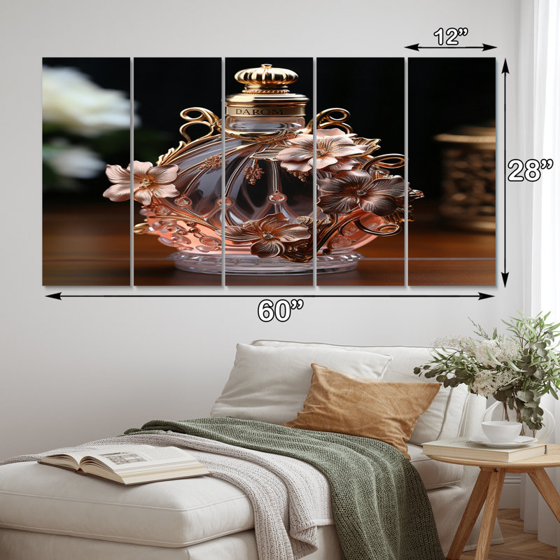 Rétro bouteille de parfum Exquis Design I - impression sur toile de parfums - 5 panneaux égaux