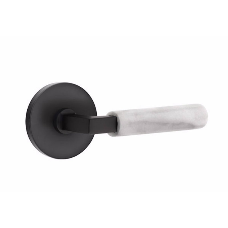 Ensemble de leviers d'intimité Emtek Select, rosette à disque, tige carrée en L, poignée en marbre blanc, gauche, Droite