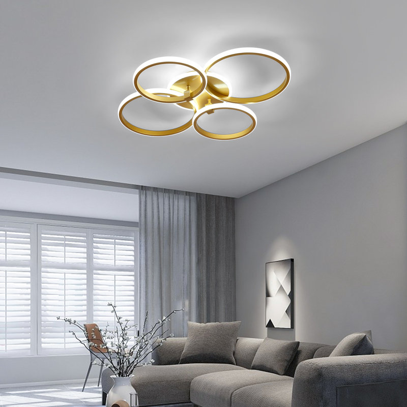 Modern 69cm Dimmable Gold Ring LED Flush Mount With Remote