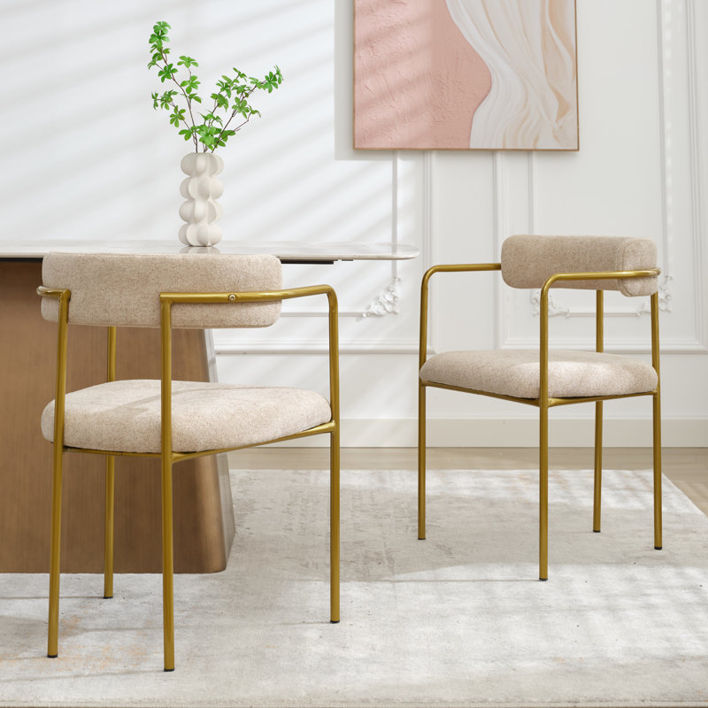 Boucle Upholstered Dining Armchair, Taupe, 6, Gold