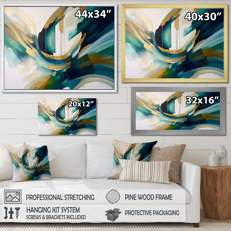 Crème et vert harmonique Convergence III sur toile, Toile tendue, 24" H  x 32" W