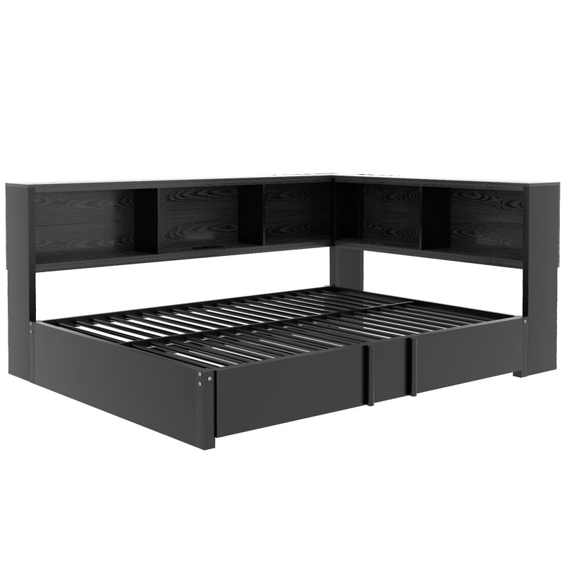 Metal Full Size Daybed with Trundle, Storage Cabinets and USB Ports, Black
