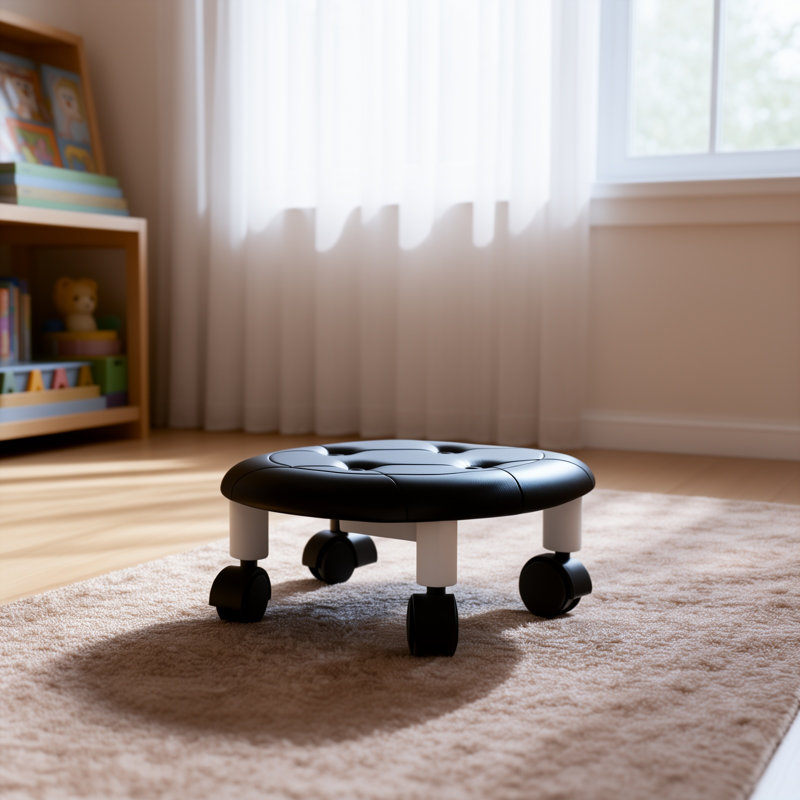 Tabouret bas mobile avec roulettes pivotant à 360 degrés