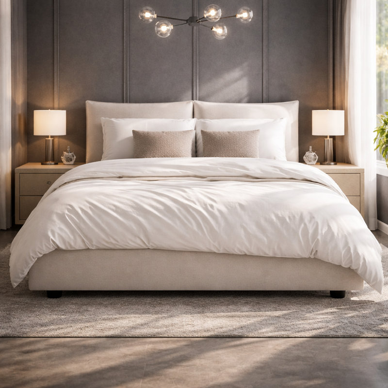Lenore Modern Chenille Upholstered Platform Bed with Pillow Headboard, Full