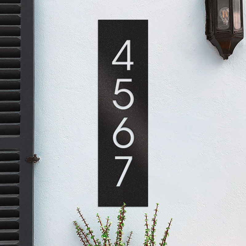 Plaque d'adresse verticale, numéro de maison moderne avec encadrement uni et plaque personnalisée en métal, 4 chiffres
