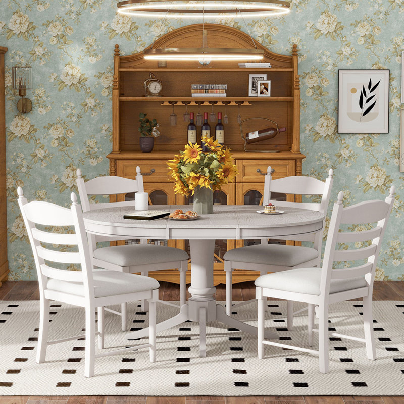 Ensemble de table de salle à manger 5 pièces Retro, Blanc antique, Blanc antique