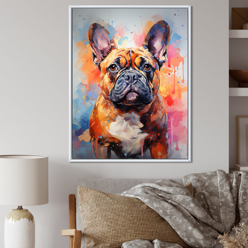 Bulldog Boldness IV - reproduction sur toile, Cadre flottant blanc, H 32 po x l 24 po x P 1 po