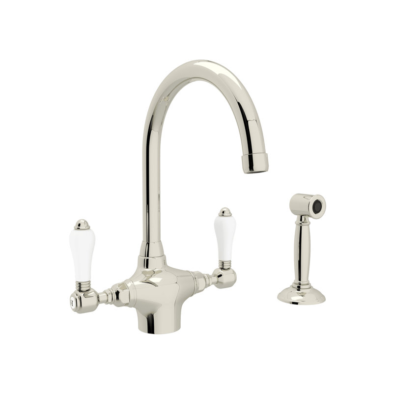 San Julio­® Double Handle Kitchen Faucet, Polished Nickel/White