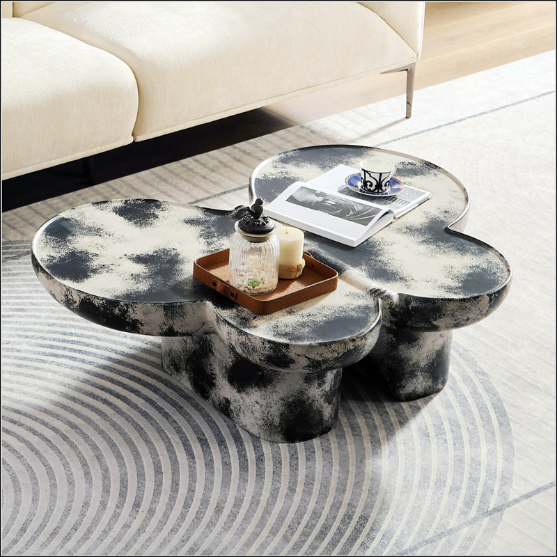 Table basse moderne en faux travertin texturé pour le salon / bureau, Noir / Beige