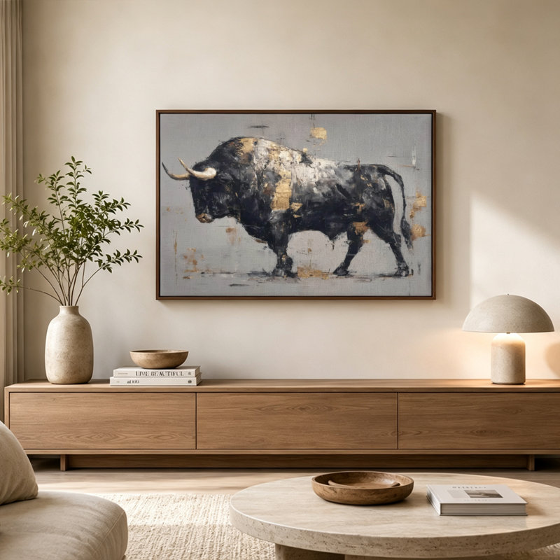 Art mural en toile Bull Bulls, 20 x 30 po, Beige
