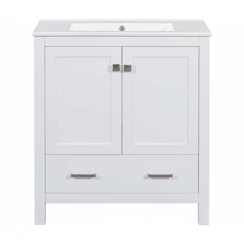 Meuble-lavabo 30 po avec lavabo simple, Blanc, Argent argent