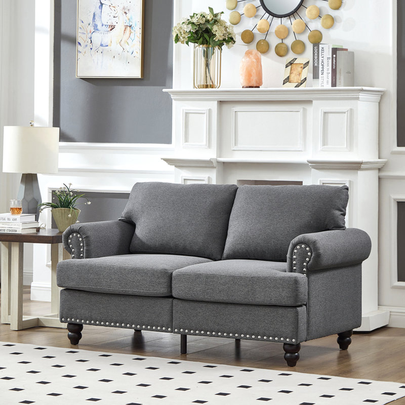 Causeuse 59,5 po en tissu de polyester moderne et classique., Gray