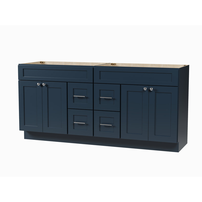 Meuble-lavabo double 72 po avec base de tiroir Disar, Bleu