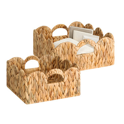 Grands paniers de rangement en osier avec poignées, bacs de rangement tissés multi-usages pour étagères, ensemble de 2