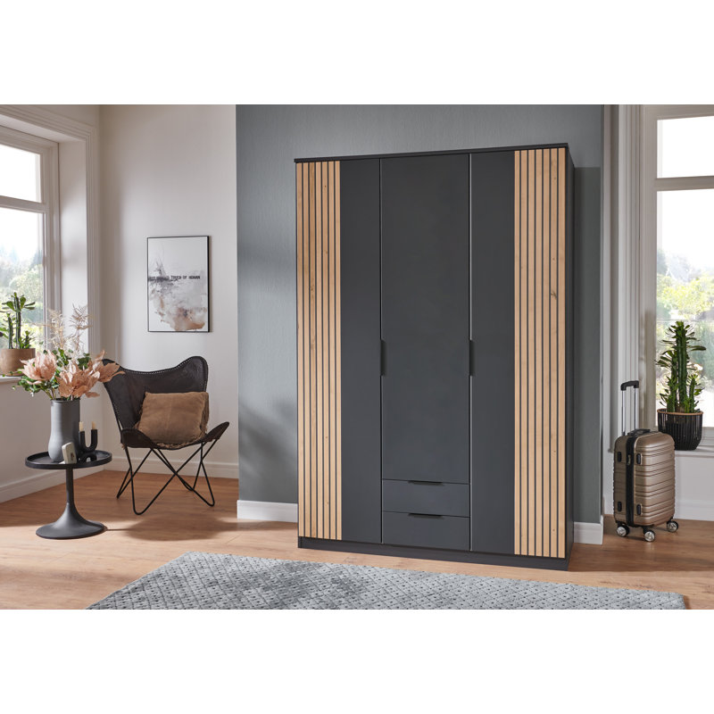 Nameer 3 Door Manufactured Wood Wardrobe, Graphite/Oak