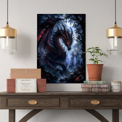 Canvas Wall Art Dark Dragon In Mystical Forest Fantasy Art Print Vintage Poster Print Home Decor