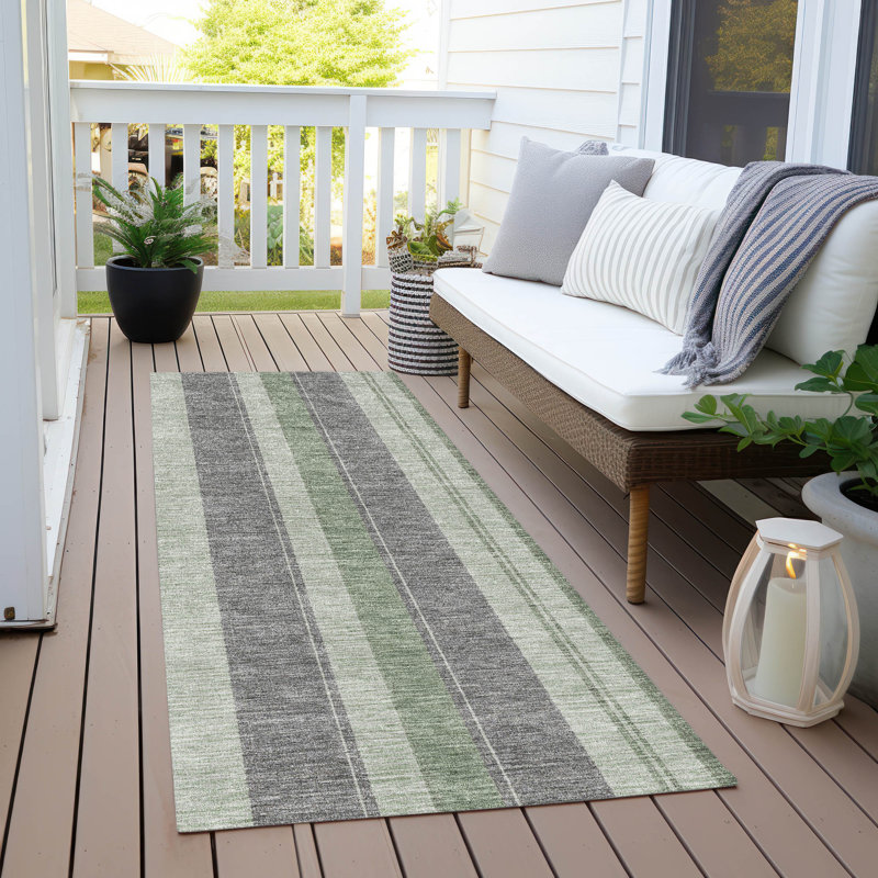 Machine Washable Indoor/Outdoor Xhevrie Green Rug, Runner 2'3" x 7'6"