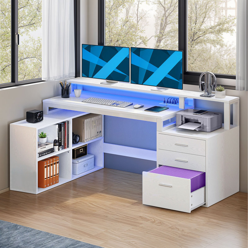 Cristel 65.4'' W L-Shaped Computer Desk, White