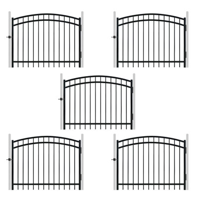 Barrière de clôture décorative arquée robuste, barrière de clôture extérieure de 6 pi de hauteur x 5 pi de largeur, barrière extérieure en métal antirouille pour barrière d'escrime, barrière de jardin avec verrou de barrière, paquet de 5