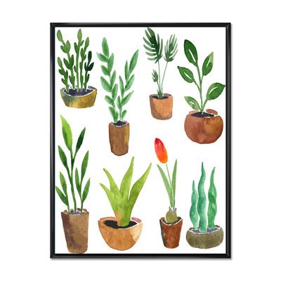 Eight Potted House Plants - Painting on Canvas