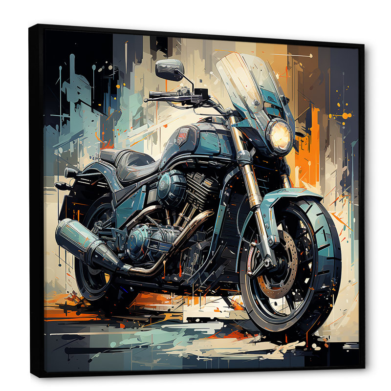 «Blue Chopper Bike Matrix» sur toile, H 16 po x l 16 po x P 1 po, Cadre flottant noir