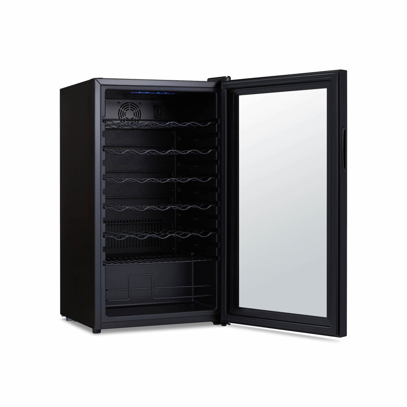Réfrigérateur à vin autoportant Luma de 34 bouteilles avec porte miroir en verre sans cadre et refroidissement par compresseur